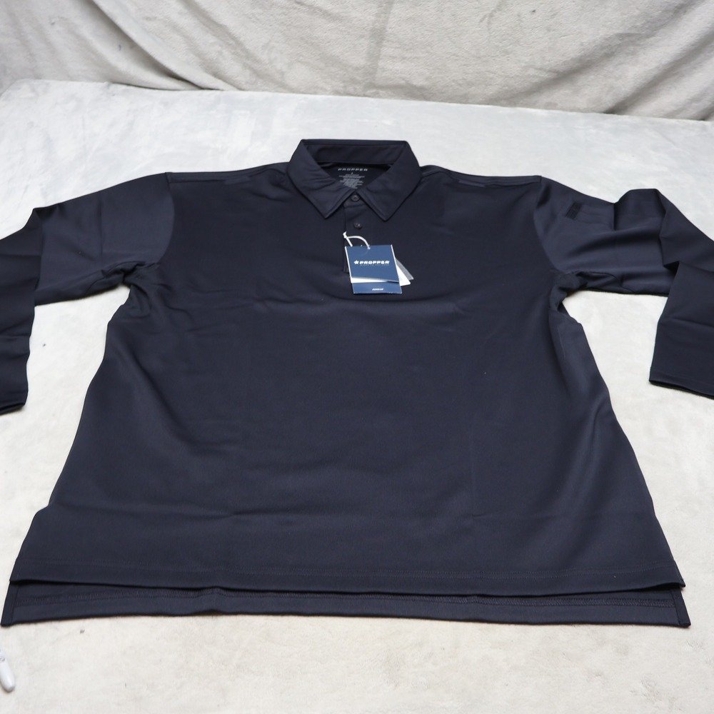 Propper Polo Shirt Men Large Blue Quick Dry Long Sleeve Performance Tactical NEW